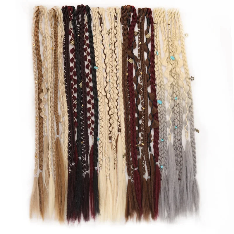 Trenza Bohemia Larga Tejida a Mano con Accesorios Decorativos Fácil de Usar Clip Sintético 4