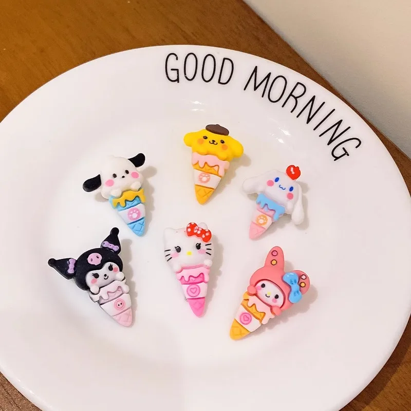 Fashion Trend Sanrio Helloes Kitty Children Like It Cute Resin Ice Cream Kuromi Cinnamoroll Earring Keychain Pendant DIY Jewelry