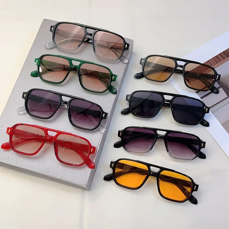 

2025 New Square Sunglasses Double Beam Small Frame Arrow Rice Nail Glasses Retro Advanced UV Resistant Pilot Sunglasses