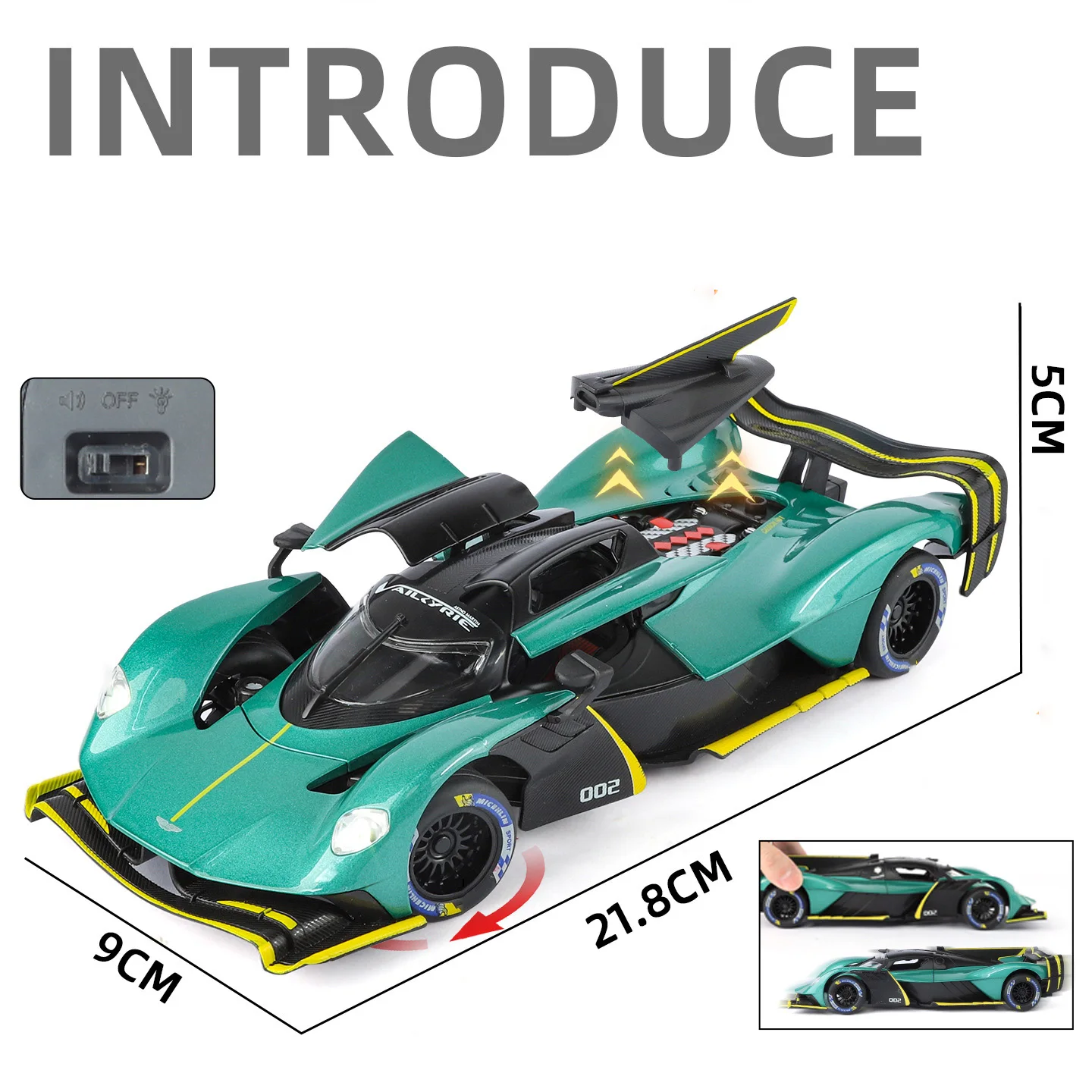 1:24 Valkyrie Spider supercoche coche en miniatura de aleación sonido y luz tirar hacia atrás juguete para niños coleccionables regalo de cumpleaños