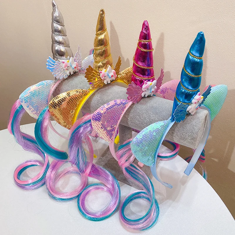 Cute Cartoon Unicorn Headband Party Cosplay DIY Headband Children Kids Hair Hoops Girls Sweet Fashion Headband Birthday Gifts