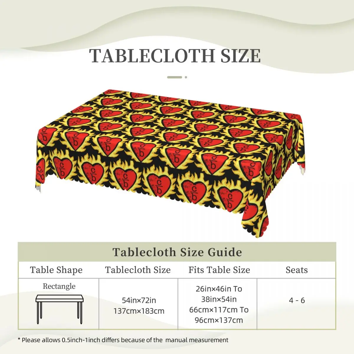 Clothes Over Bros Heart Logo Custom Rectangular Tablecloth Waterproof Table Cover for Dining Events Table Cloth