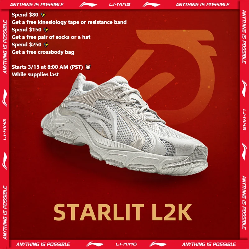 

Li-Ning Men's STARLIT L2K Lifestyle Shoes Cushioning Lightweight Rebound Comfortable LiNing Trendy Casual Sneakers AGLW005