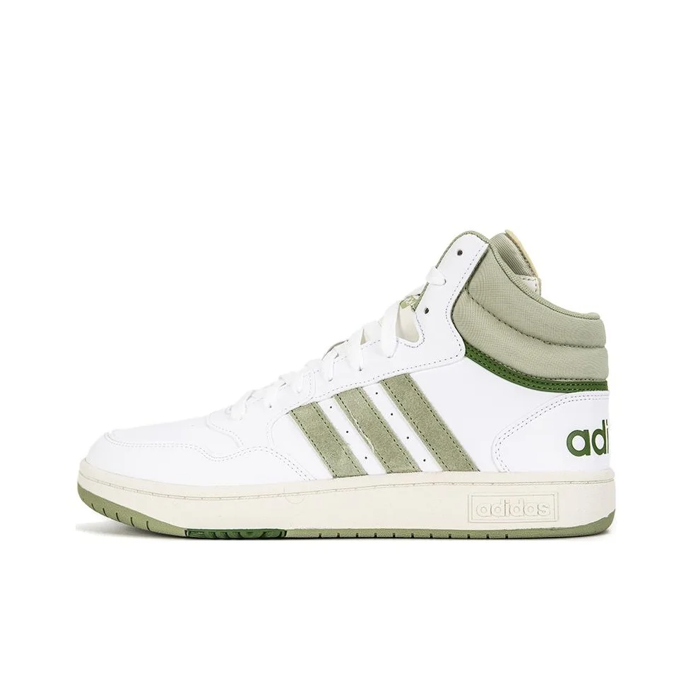 Adidas Neo Hoops 3.0 Leather Comfortable Mid top Skateboard Shoes Unisex White Green GV9524