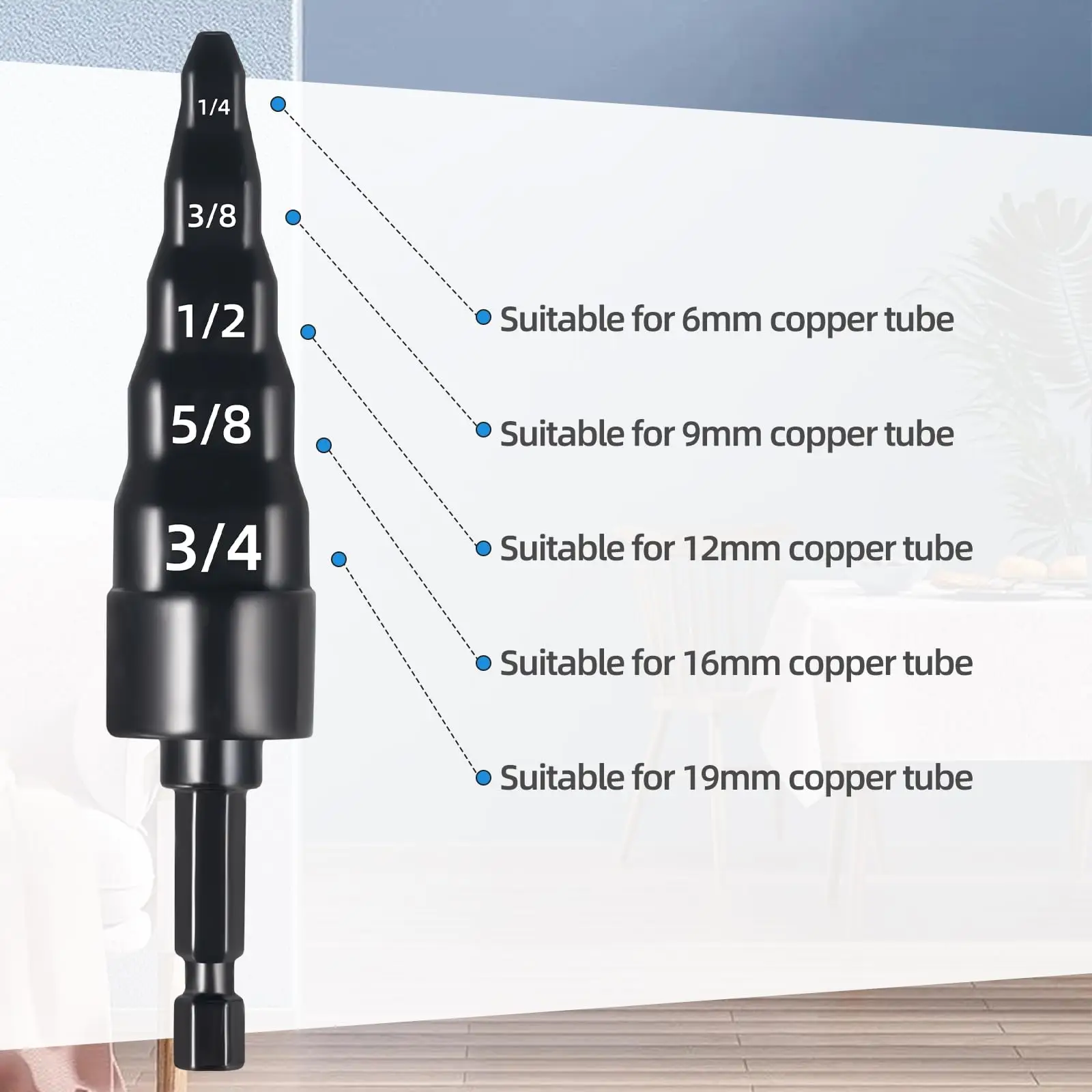 Swaging เครื่องมือ 5 in 1 Air Conditioner ท่อทองแดง Expander Swaging เจาะชุด Bit Hex Shank, 1/4, 3/8, 1/2, 5/8, 3/4 Bits