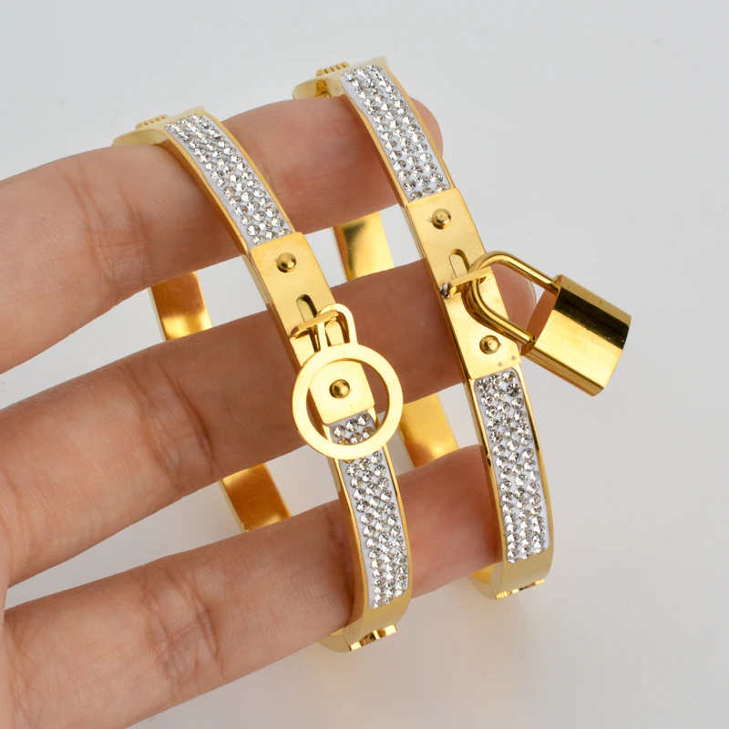 Sunny Jewelry Bracelet Stainless Steel Gold Color Zircon Bangle Belt Lock Numerals Geometry Hand Jewellery Party Festival Gift