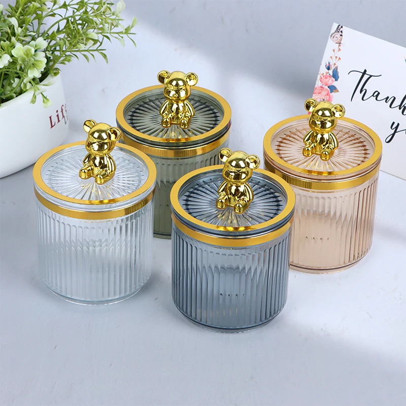 New Fashion Cute Bear Cotton Pad Cotton Swab Stick Acrylic Storage Box Cosmetics Makeup Brush Lipstick Storage Bucket