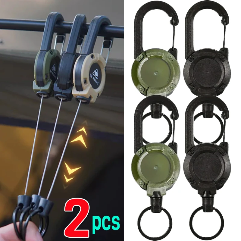 1/2pcs Heavy Duty Retractable Pull Badges ID Reel Carabiner Key Chain Steel Wire Rope Buckle Key Holder Outdoor Keychain Tools