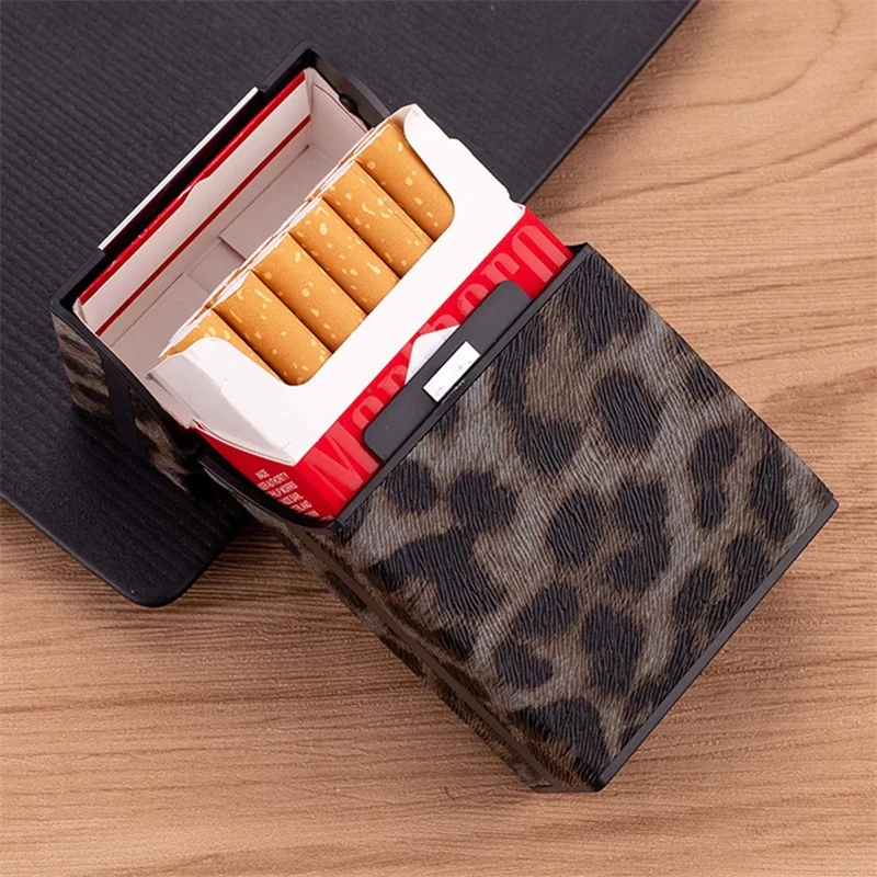 Leopard Print Cigarette Case Portable Flip Cover Soft Cigarette Case Protective Cover Leather Tobacco Holder Box 20 Cigarettes