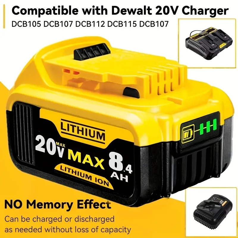 1PCS Replacement Battery Compatible with DeWalt DCB205 20V 8.4Ah, 18650 Lithium-Ion Battery Compatible Power Tool Battery Pack