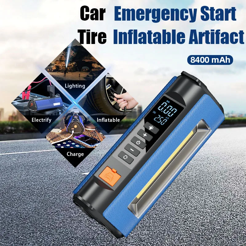 Portable 2-in-1 Jump Starter and Car Battery Booster 600A Peak USB Power Bank Emergency Car Inflator with Jump Start Function