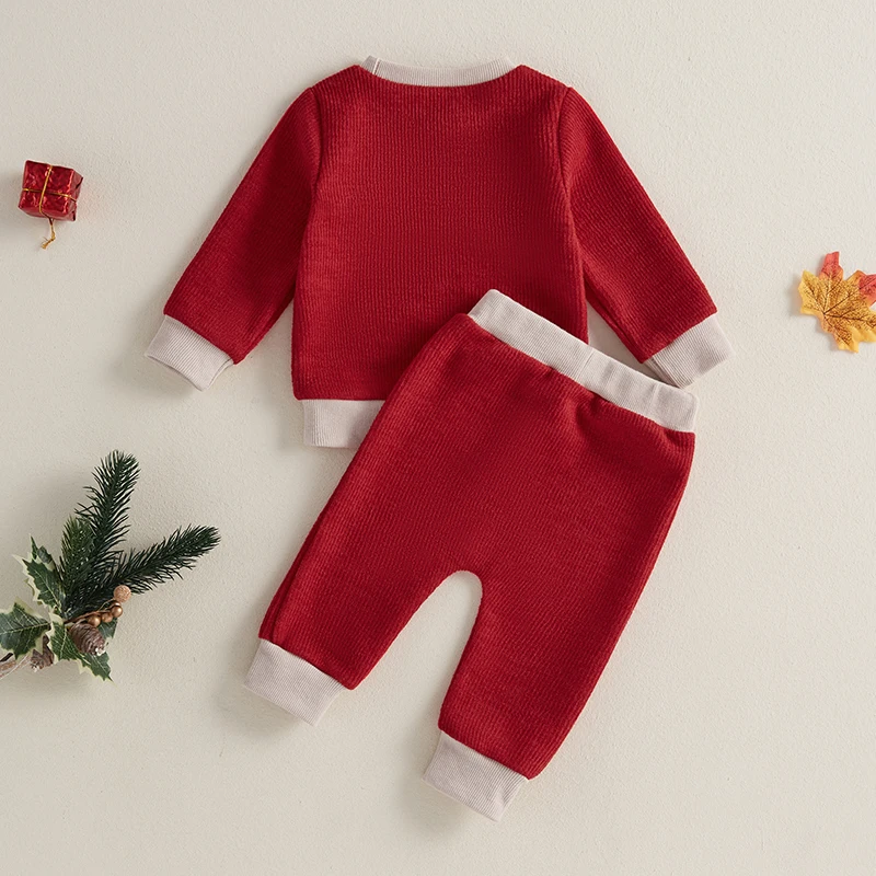 Tenue de Noël 2 pièces pour bébé avec broderie de lettres, sweat-shirt à manches longues et pantalon élastique, ensemble décontracté pour nouveau-né, vêtements d'automne