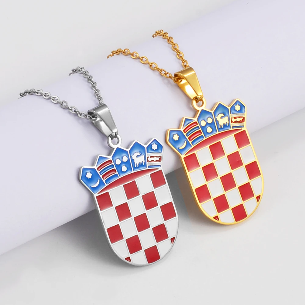 Anniyo Croatia Flag Pendant Necklaces Stainless Steel for Women Men Croatian National Symbol Jewelry Stainless Steel #303901