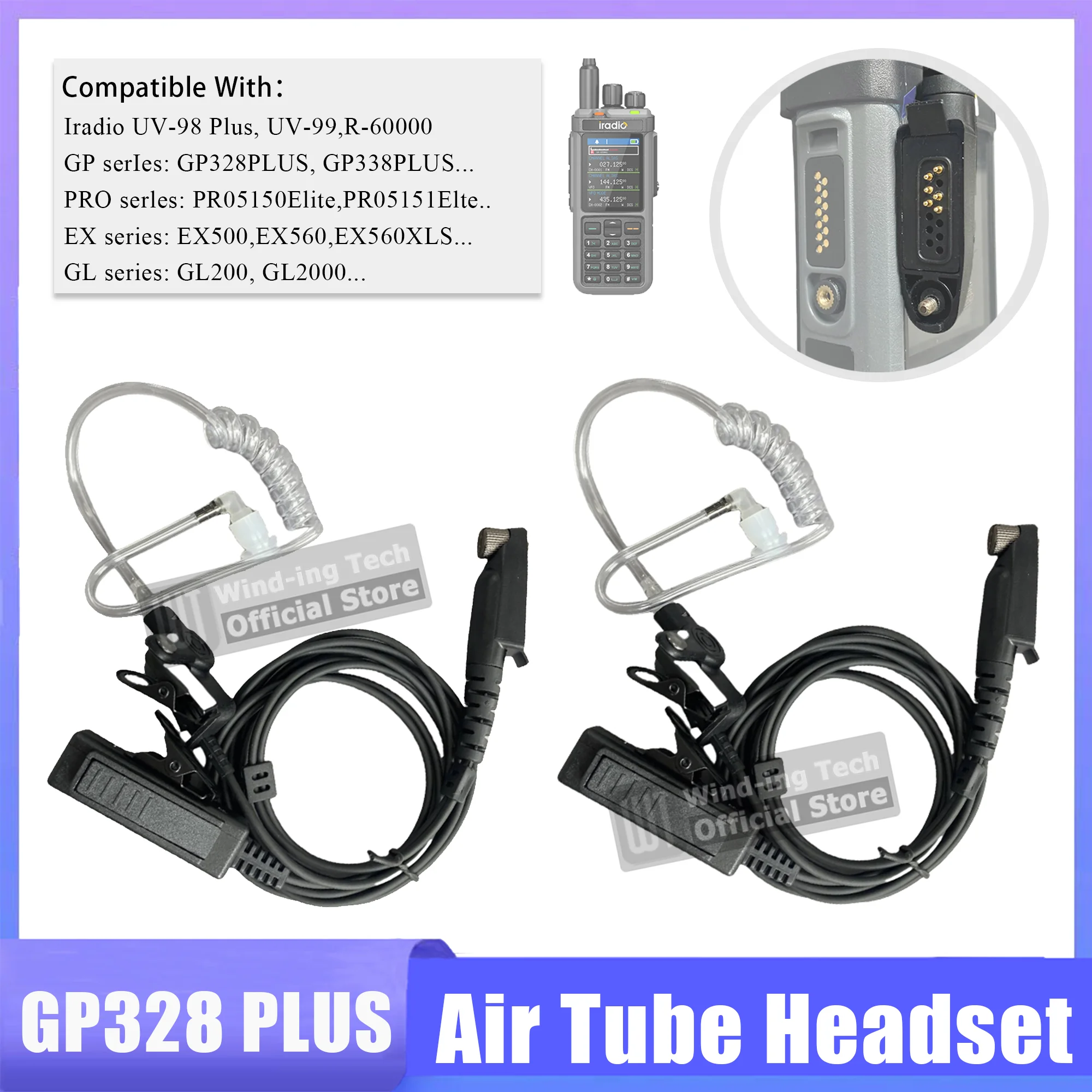 

1/2/5PCS UV98 Plus Acoustic Headset Noise-canceling Air Tube Headphone Compatible with Motorola GP328 Plus Iradio Walkie Talkie