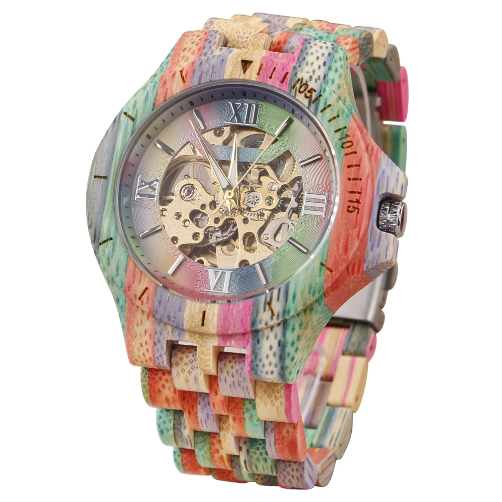 

Luxury Color Lightweight Wooden Men's Mechanical Watch Fashion Classic Steampunk Hollow Men's Clock Best Holiday Gift