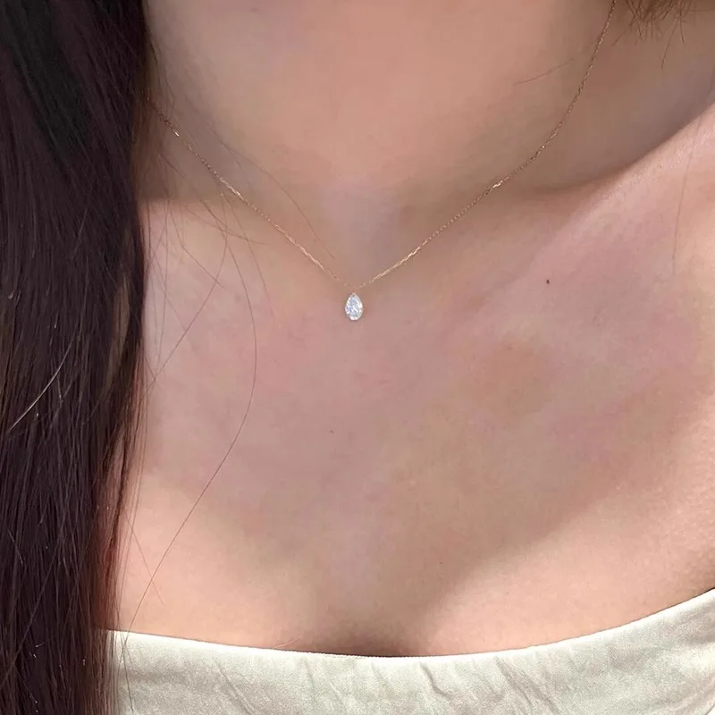 Pendant Necklace Drop Sparkling Zirconia Fine Chain Minimalist Classy Premium Gold Tone Choker Length Versatile Jewelry