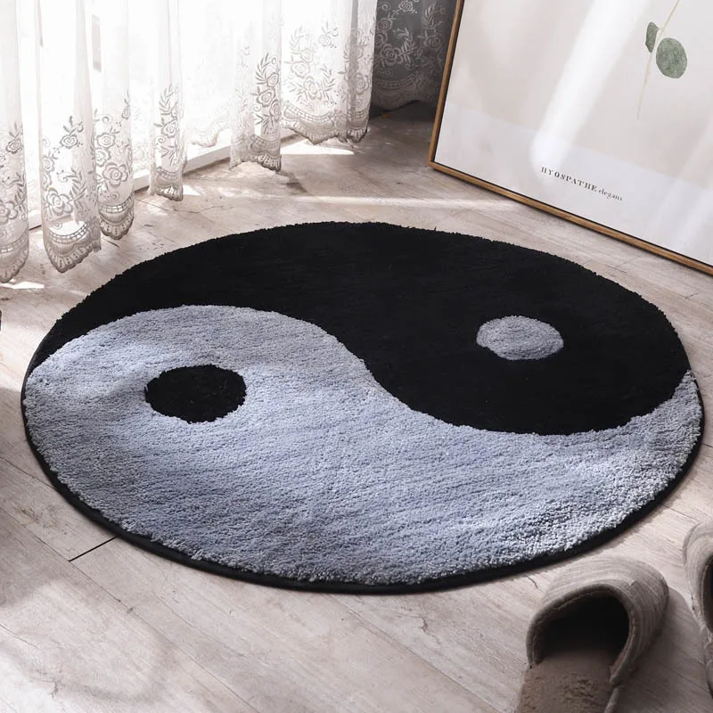 Black and White Yin and Yang Carpet Tai Chi Buddhist Round Rug Living Room Bedroom Yingyang Prayer Ring Floor Mat Tuft Soft Rug