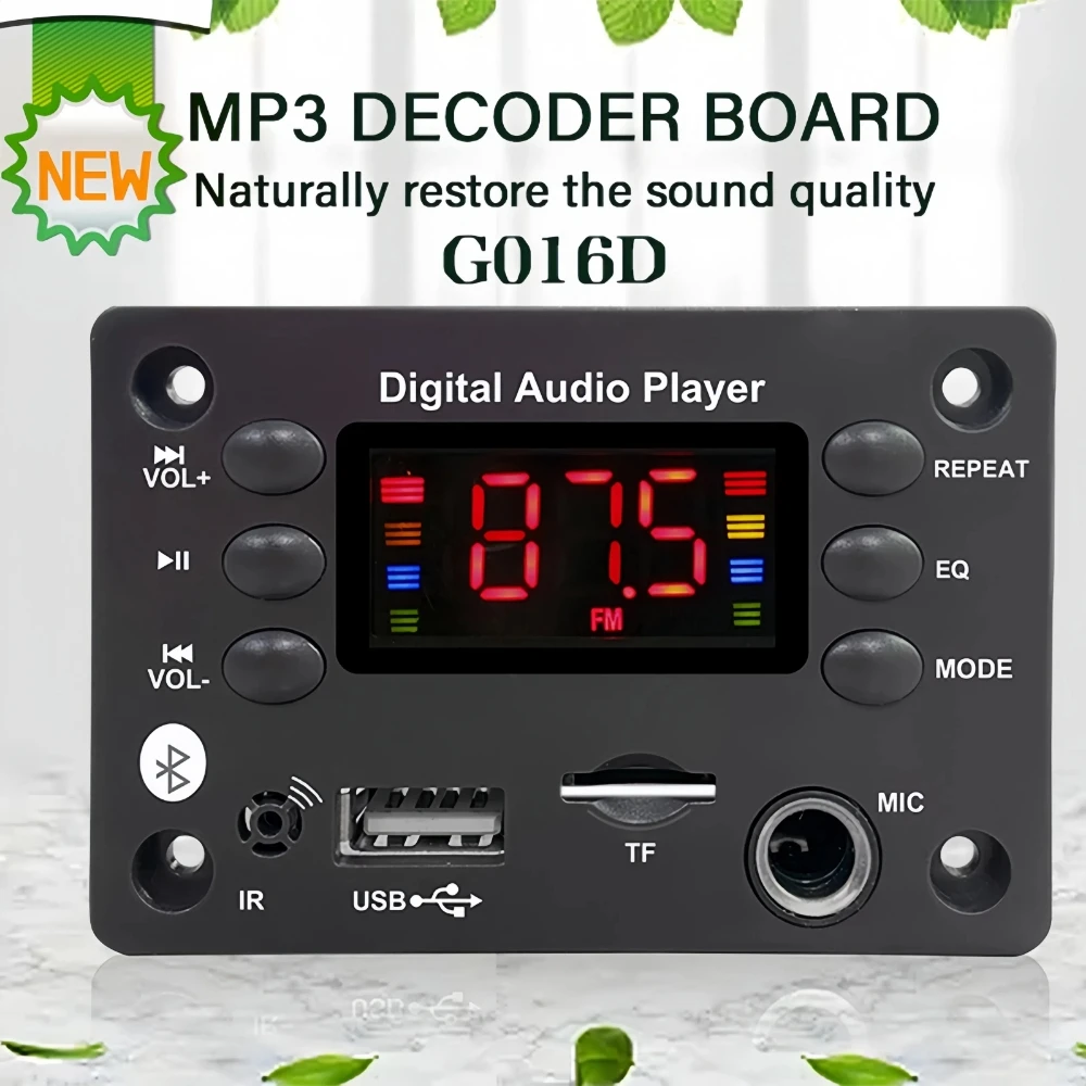 Bluetooth 5.0 DC 12V MP3 Decoder Board Wireless Car MP3 Player USB Handsfree Microphone Recording TF FM Radio Power Off Memory