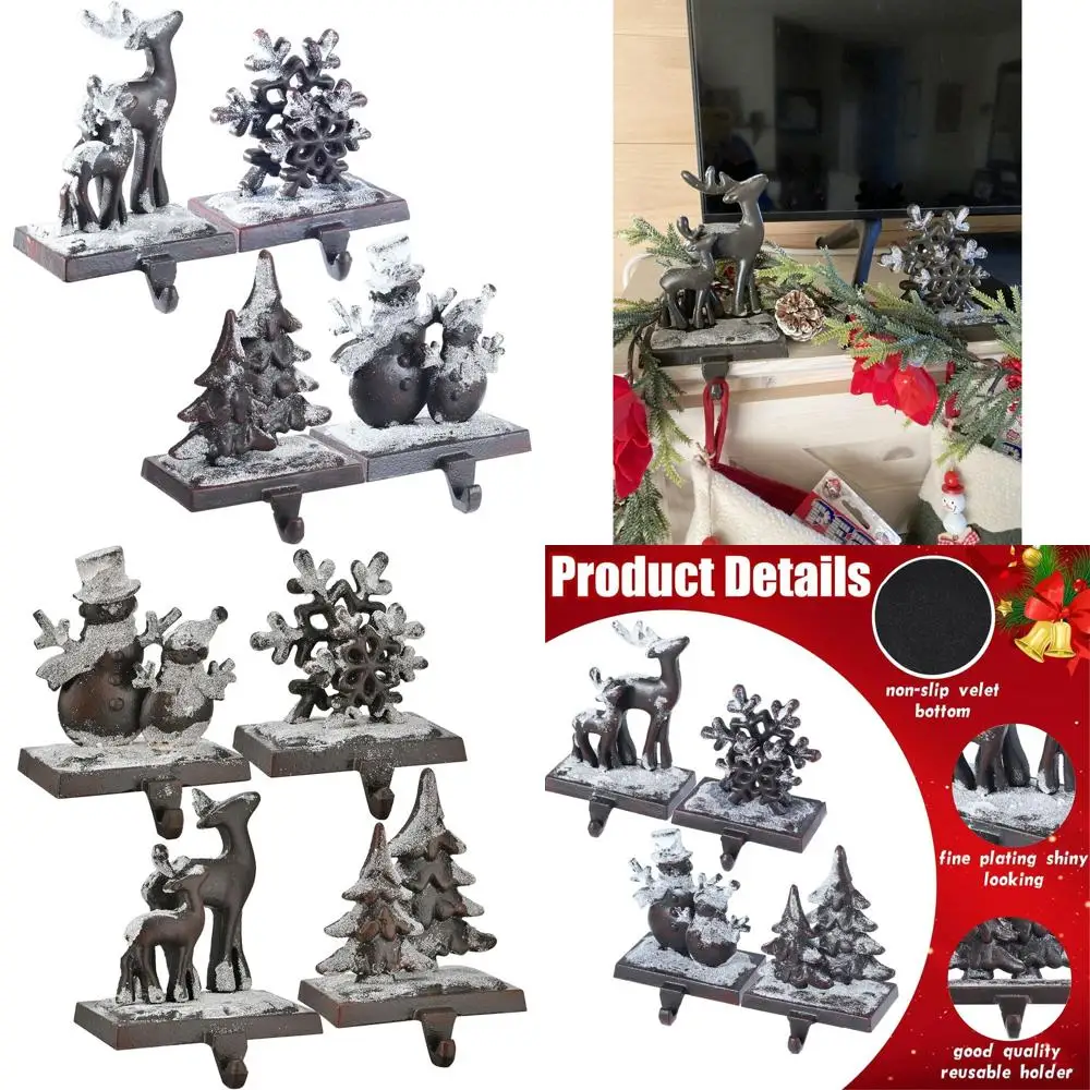 

Vintage Cast Iron Christmas Stocking Hangers, Set of 4, for Mantle or Fireplace, Rustic Farmhouse Style