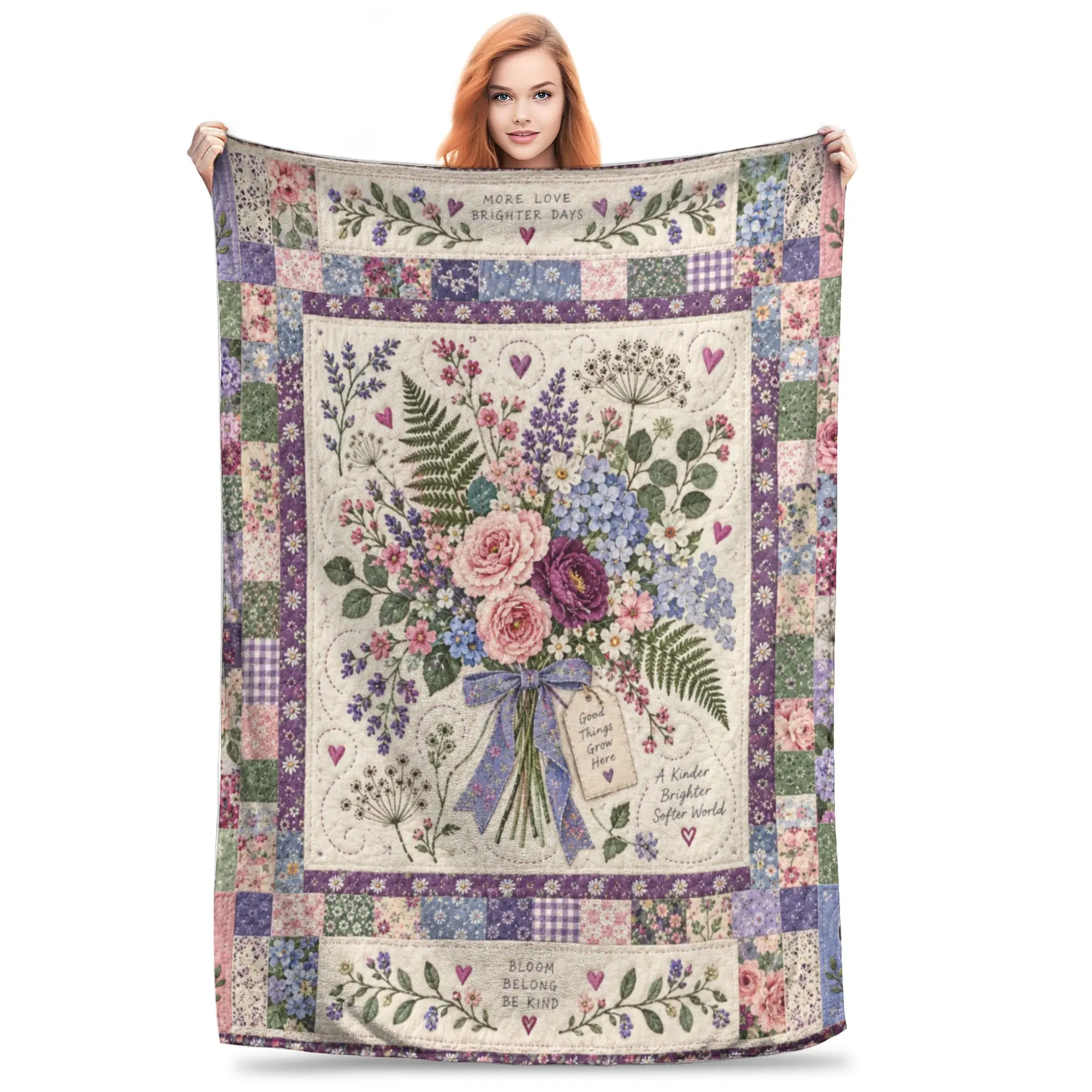 1PC Vase Bouquet Cross Stitch Heart Print Cozy Plush Blanket Love Print Winter Blankets for Bedding Home Interior Sofa Knee