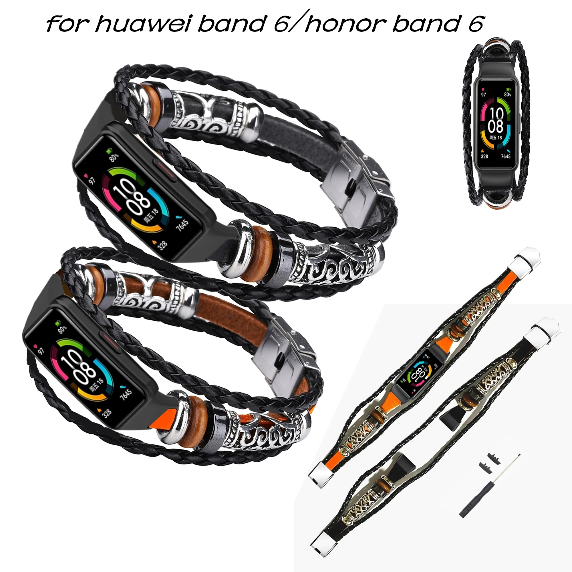 High Quality Retro fashion Watchband For Huawei Band 6 DIY beaded Replacement Wrist Strap Sport For Honor Band 6 Smart Bracelet