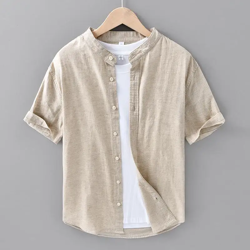 

Men's Short Sleeve Thin Cotton Shirt Stand up Collar Casual Style Pocket Design Comfortable Fit Summer Fashion Inner Wear