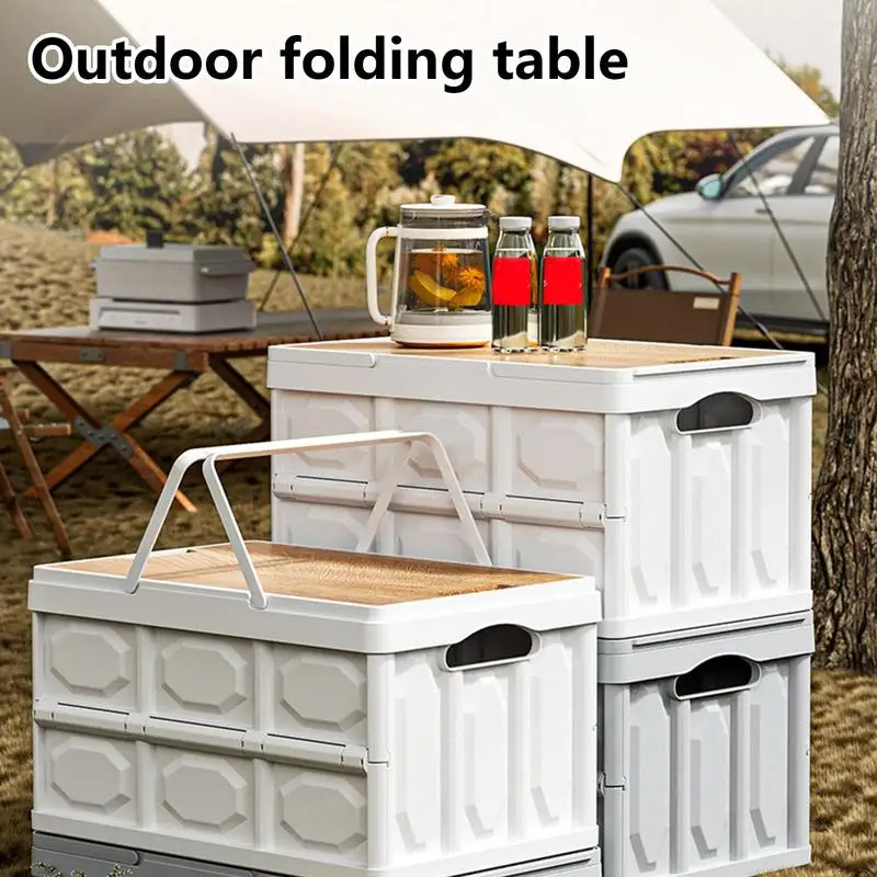 Folding Camping Storage Box Multi-Functional Portable Camping Storage Bin Camping Storage Box With Table Top Foldable Bin For