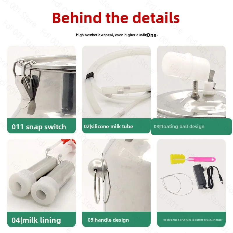 Milking Machine 5L Automatic Pulse Milking Farm Cow Goat Sheep Vacuum Pump Bucket Farm Breeding Equipment Intensity Adjustment.