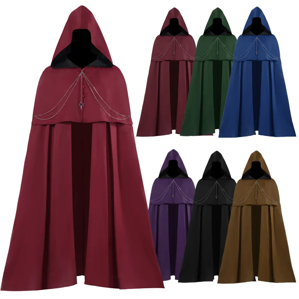 Disfraz Medieval, Capa, Túnica, Estilo Steampunk, Gótico, con Capucha, para Hombre, Vampiro, Caballero Oscuro, Guerrero, Cosplay para Adultos