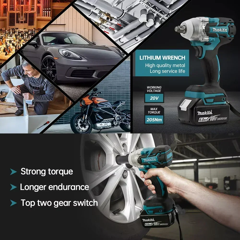 

Makita DTW285 Tools Impact Wrench Machine Brushless Cordless Electric Wrench Power Tools Rechargeable for Makita 18V Battery