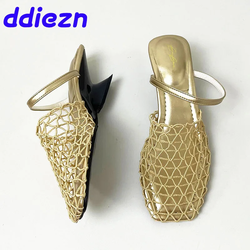 2024 Summer Spring Female Slides Footwear Mesh Ladies Slippers Sandals Shoes Fashion Weave Wedges Slippers Shoes For Women Mules