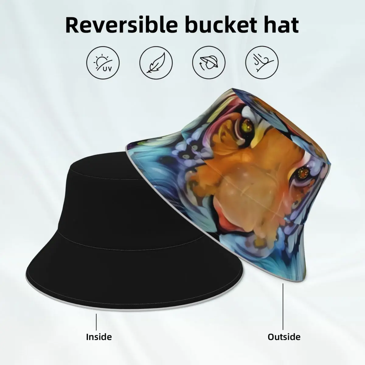 Painted Tiger Bucket Hat Animal Print Custom Outdoor Fisherman Hats Double-sided Wear Classic Reflective Sun Hat