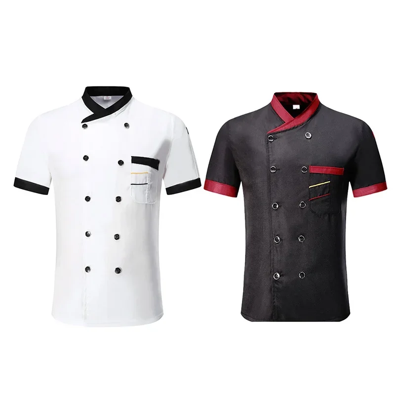 Unisex Men Kitchen Hotel Chef Uniform Bakery Food Service Cook Short Sleeve Shirt Double Breasted Chef Jacket Clothes