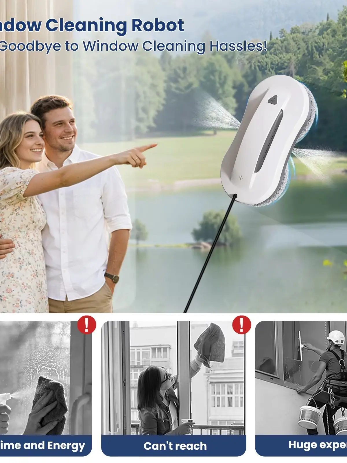 PuRuikai Neuer Fensterputzroboter mit Intelligentem Bürstenlosem Motor, Einfach zu Bedienende Hochleistungs-Fernbedienung Vollautomatische Fensterreinigungsmaschine