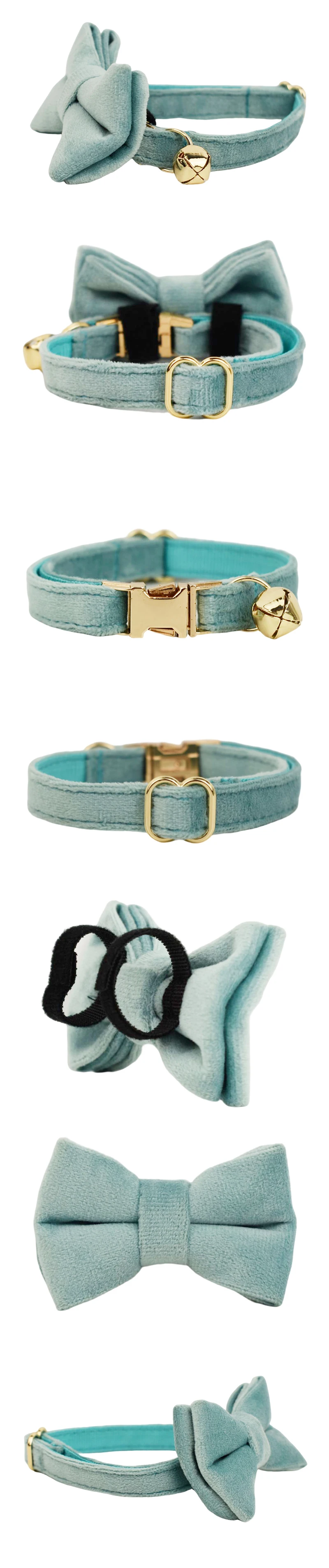 Personalized Collar for Cat Kitten Collar Velvet Puppy Small Dogs Collars Customized Engraving Name Cat Necklace with Bell Bow