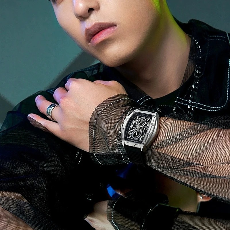 Mark Fairwhale Orologio da uomo sportivo di marca Orologi di moda di lusso per uomo Orologio da polso al quarzo con cronografo dal design unico tonneau maschile