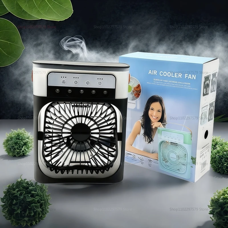 جديد 3 في 1 مروحة مكيف الهواء المحمولة مع ضوء الليل LED مروحة محمولة خمسة حفرة رذاذ مروحة صغيرة المرطب مبرد الهواء