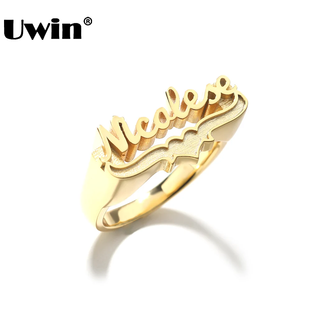 

UWIN Custom Hollow Name Ring for Women Men Fashion Personalized Smooth Surface Letters Ring Custom Jewelry for Gift