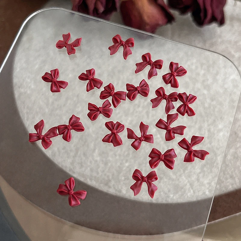 50 قطعة النبيذ الأحمر الراتنج القوس مسمار سحر السائبة مزيج حجم ثلاثية الأبعاد الشريط Bowkont البسيطة Kawaii مسمار الفن اكسسوارات DIY بها بنفسك الأظافر الزينة