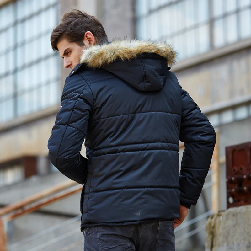 Veste à capuche mi-longue pour homme, coton, décontracté, nouveau, hiver