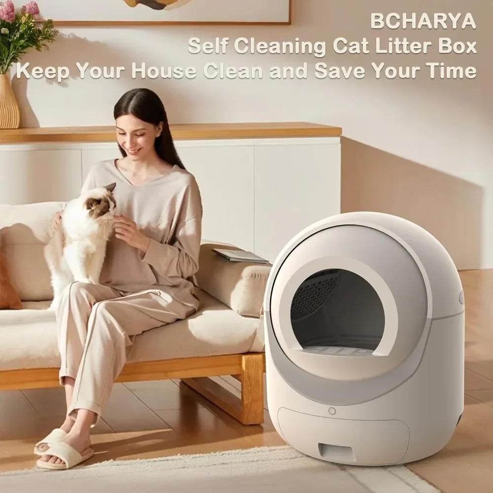 

APP-Controlled Self-Cleaning Cat Litter Box for Multiple Cats, Quiet Large Space Auto Toilet with Safety Sensors & Odor Block