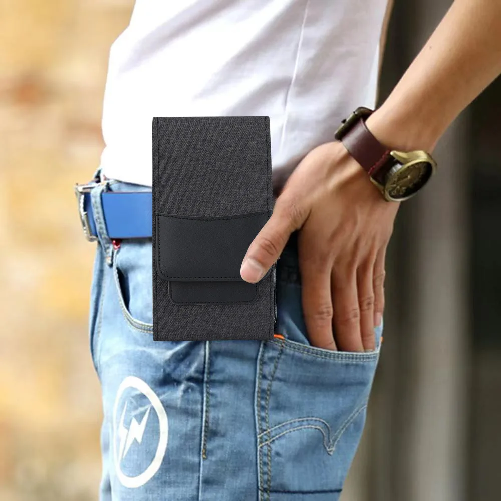 

Suitable for a 7.5-inch vertical flip cover three-layer durable Oxford fabric waist-hung wallet with a belt and work waist bag