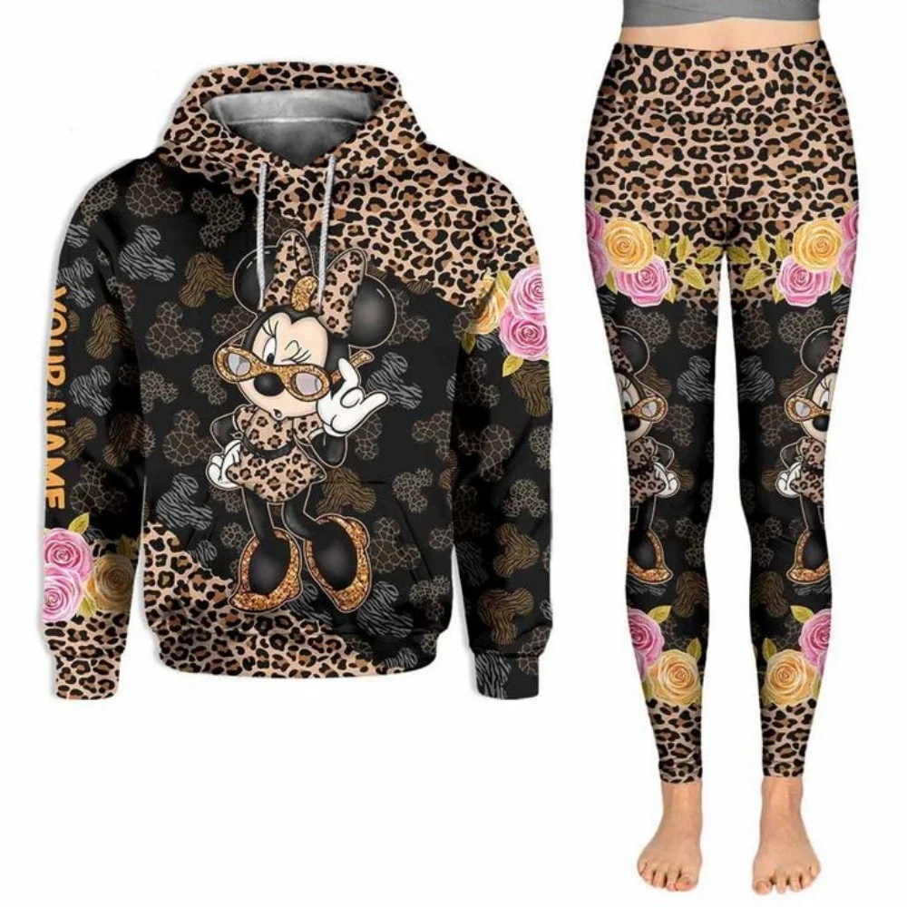 Disney 3D moletom com capuz esportivo calças de ioga Minnie moda esportiva feminina conjunto de ioga 3D