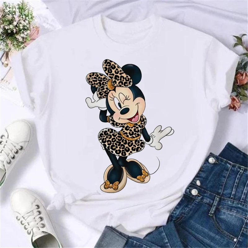 T-shirt imprimé dessin animé Minnie Disney pour femme, vêtements Kawaii pour femme, souris de mode blanche