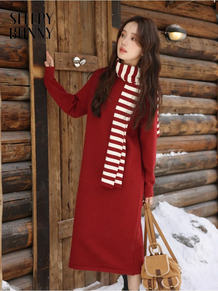 

Cozy Loose Knit Dress Winter Long Sweater Dress for Women Casual Warm Pullover Midi Outfit Soft Slimming Straight Fit Knitwear