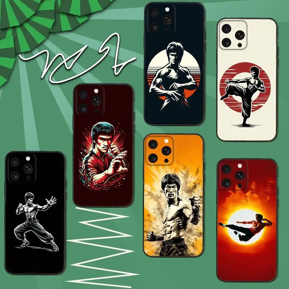 Крутой чехол для телефона B-Bruce Lee-es для iPhone 16e,16,15,14,13,12,11,Pro,X,XS,Max,XR,Plus,Mini Soft Black Cover