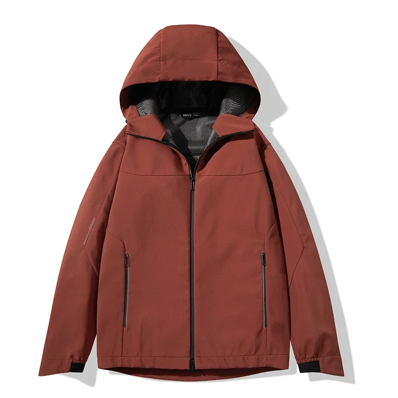 Outdoor Casual Men Hiking Jackets Windproof Waterproof All-match Male Clothes Quality Comfortable Outerwear Solid Color Hooded