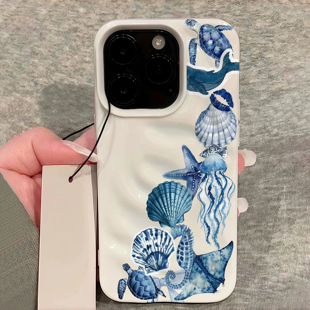 Stilvolle Handyhülle mit Meerestiermuster für iPhone 17 16 15 14 13 12 11 Pro Max 14 Plus 17Air, Faltenwellen-Design, weiche Silikonhülle – Detail 12