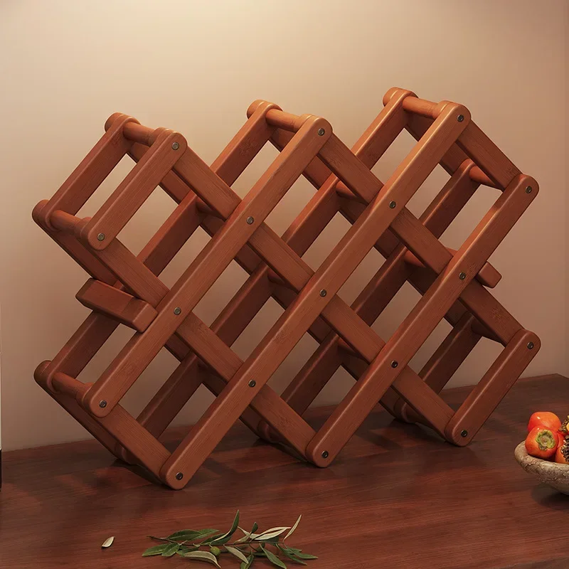 y9.3- Desktop simple red  Nanzhu shelf installation-free lattice wine rack ornament wine cabinet red wine display rack