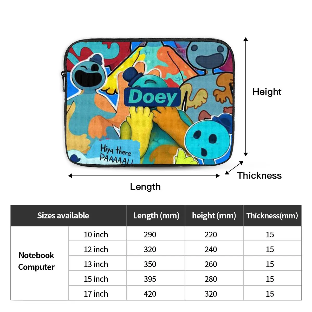 Doey Doughman Horror Pianosaurus Notebook Laptop Bag  10 12 13 15 17 Inch Notebook Sleeve Cover Bag Tablet Shockproof Case Bag